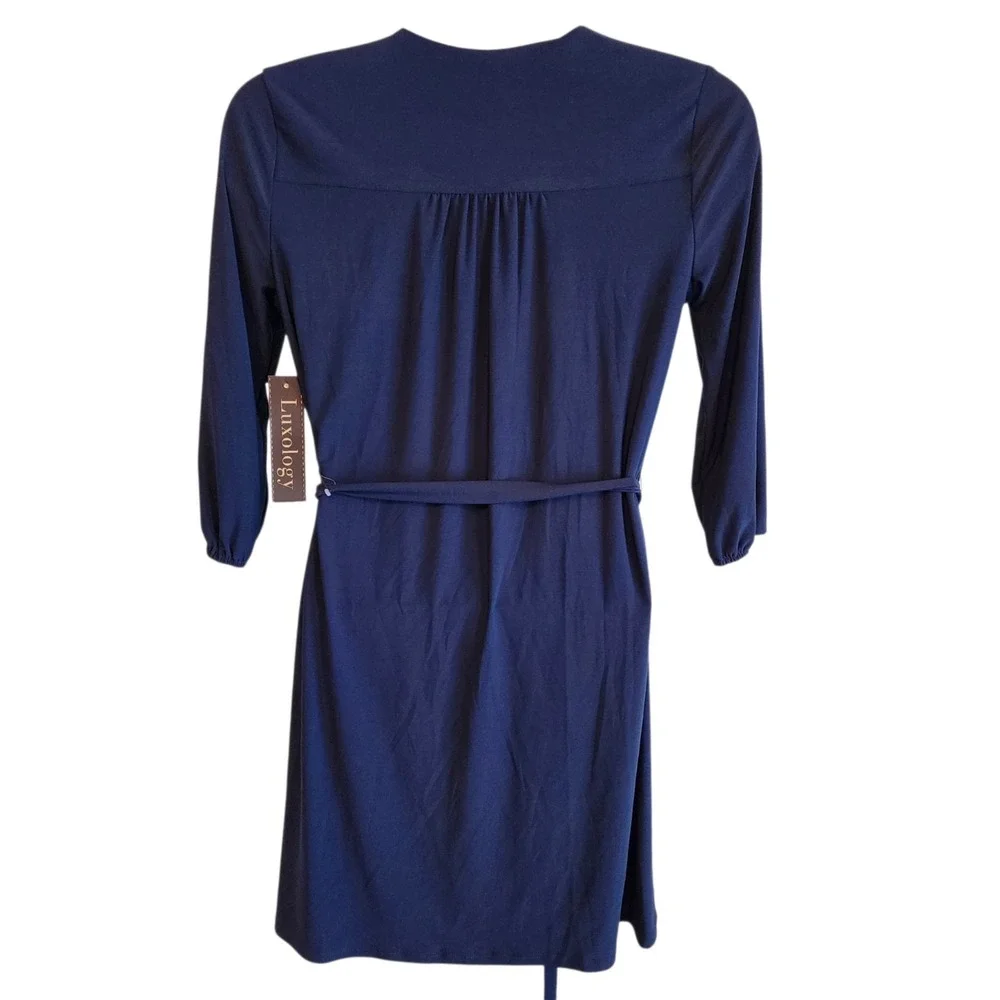 Luxology Navy Blue Lace Up Dress Womens Size 6 NWT Belted Free Ship - Picture 6 of 13